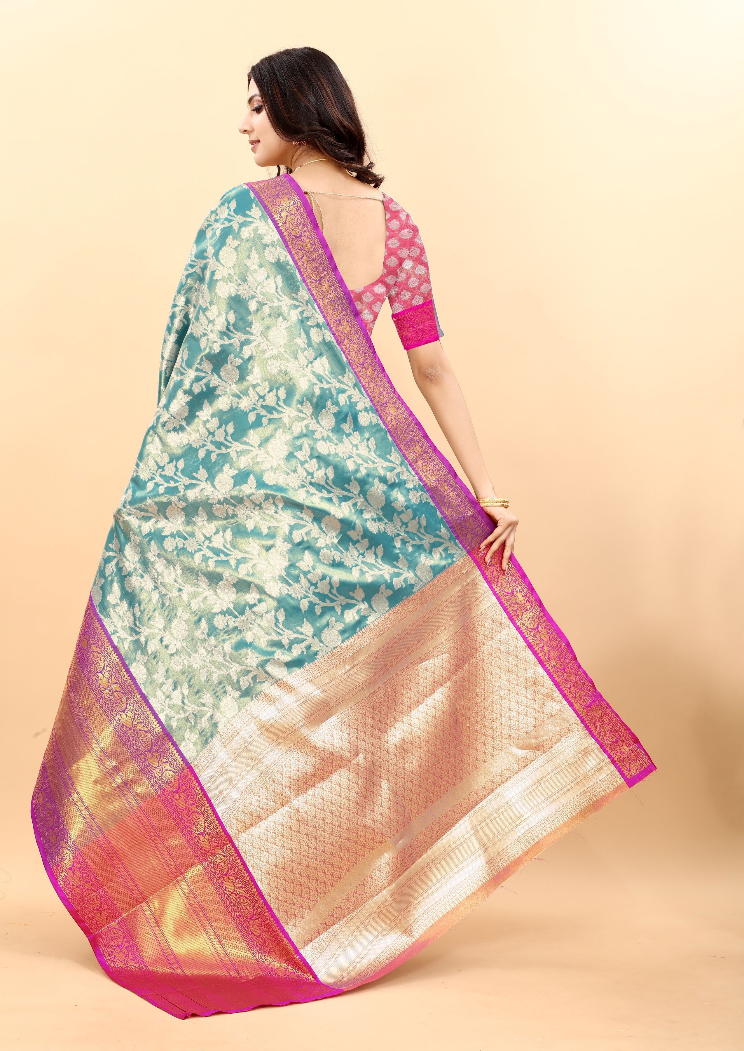 Vsaree Sky Blue Kanjivaram Silk And Zari weaving Saree With Designer Border And Blouse