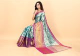 Vsaree Sky Blue Kanjivaram Silk And Zari weaving Saree With Designer Border And Blouse