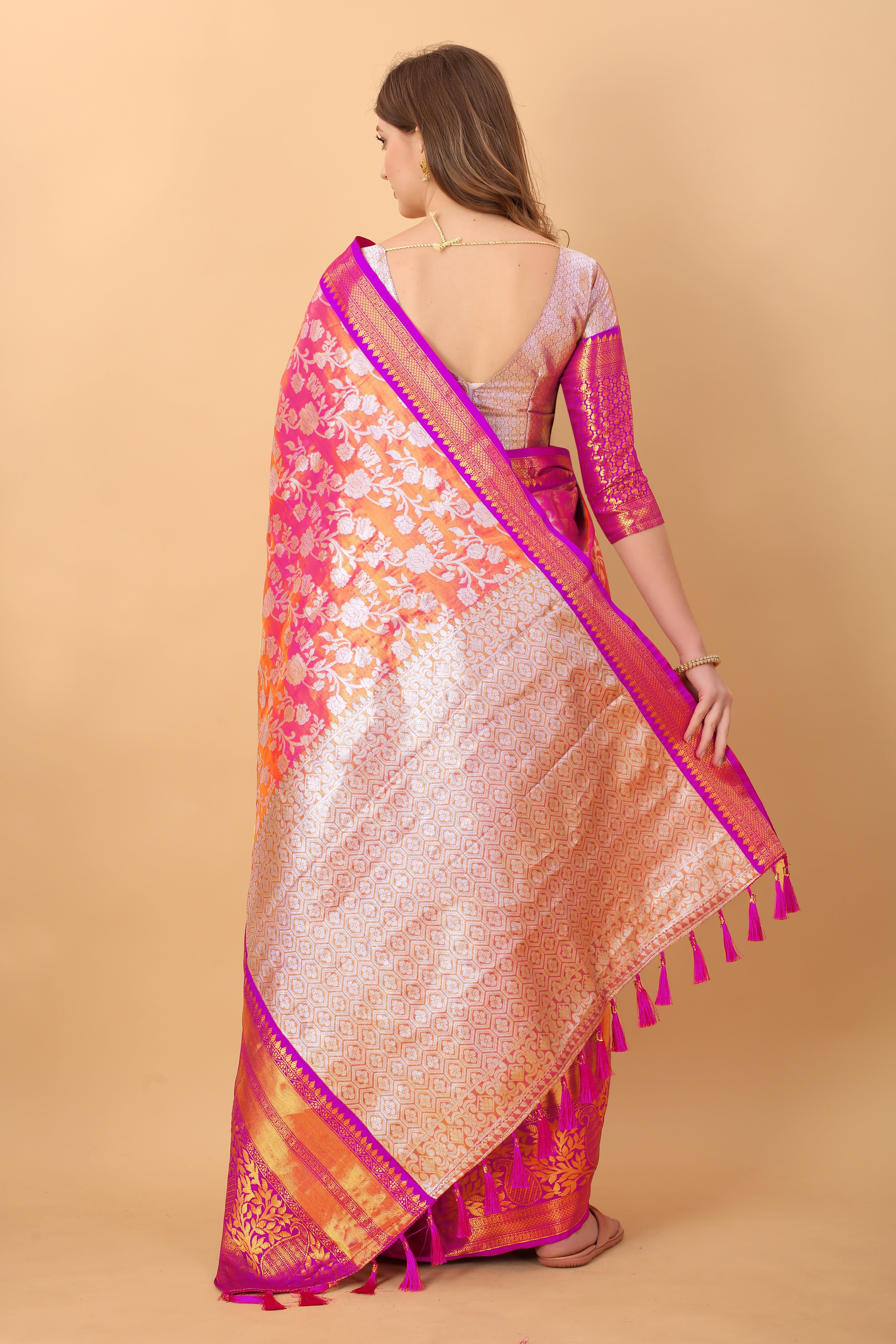 Vsaree Pink Kanjivaram Silk And Zari weaving Saree With Designer Border And Blouse