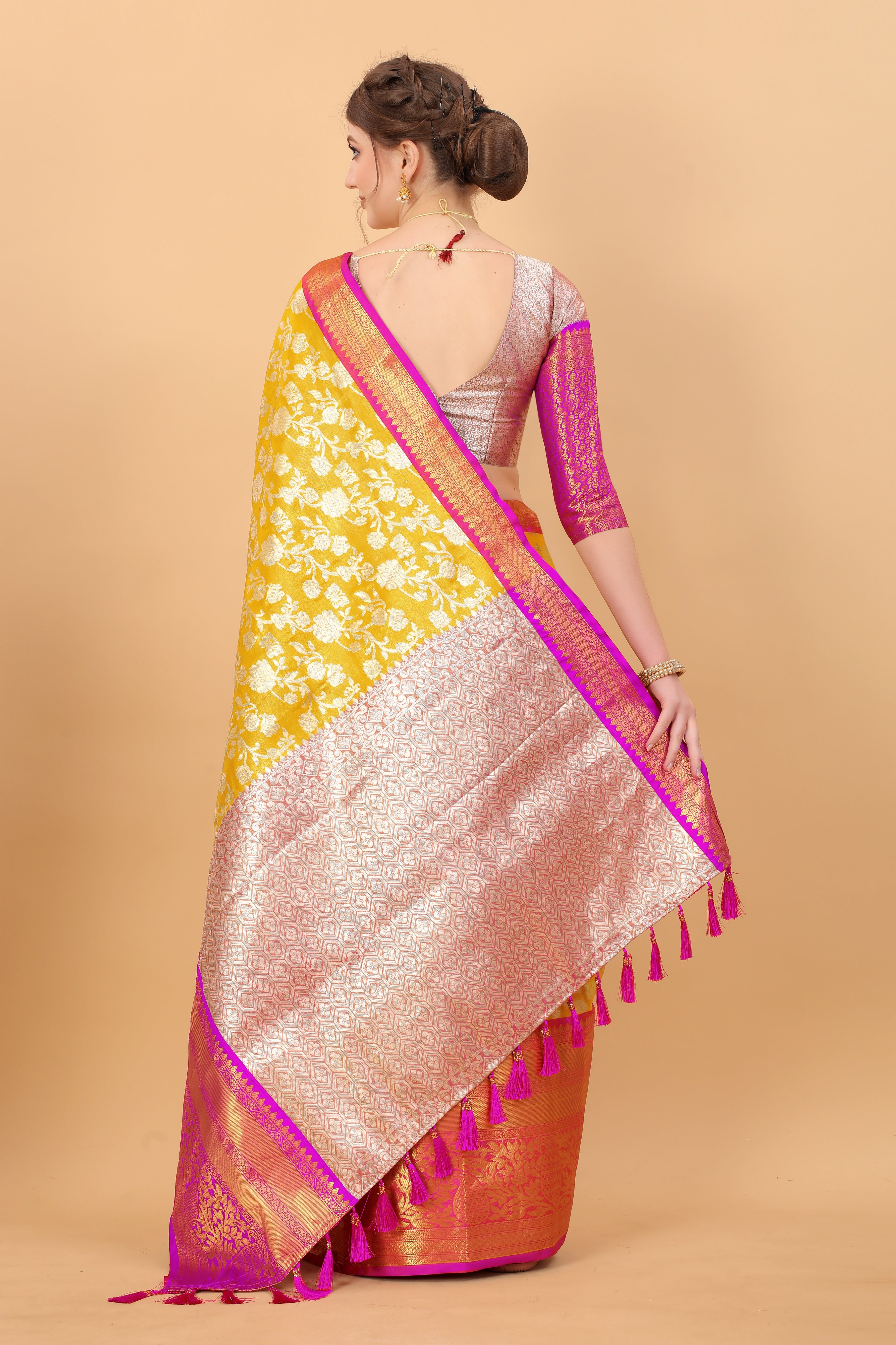 Vsaree Yellow  Kanjivaram Silk And Zari weaving Saree With Designer Border And Blouse