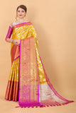 Vsaree Yellow  Kanjivaram Silk And Zari weaving Saree With Designer Border And Blouse