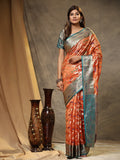 Vsaree Orange Designer Organza Silk Saree With Heavy Rich Pallu And Blouse