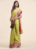 Vsaree Parrot Green Designer Organza Silk Saree With Heavy Rich Pallu And Blouse