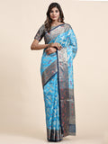 Vsaree Sky Blue Designer Organza Silk Saree With Heavy Rich Pallu And Blouse