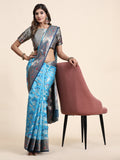 Vsaree Sky Blue Designer Organza Silk Saree With Heavy Rich Pallu And Blouse