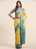 Vsaree Yellow Designer Organza Silk Saree With Heavy Rich Pallu And Blouse