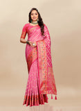 Vsaree Pink Designer Organza Silk Saree With Heavy Rich Pallu And Blouse