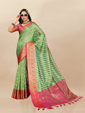 Vsaree Green Designer Organza Silk Saree With Heavy Rich Pallu And Blouse