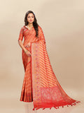 Vsaree Orange Designer Organza Silk Saree With Heavy Rich Pallu And Blouse