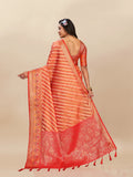 Vsaree Orange Designer Organza Silk Saree With Heavy Rich Pallu And Blouse