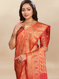 Vsaree Orange Designer Organza Silk Saree With Heavy Rich Pallu And Blouse