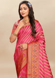 Vsaree Pink Designer Organza Silk Saree With Heavy Rich Pallu And Blouse