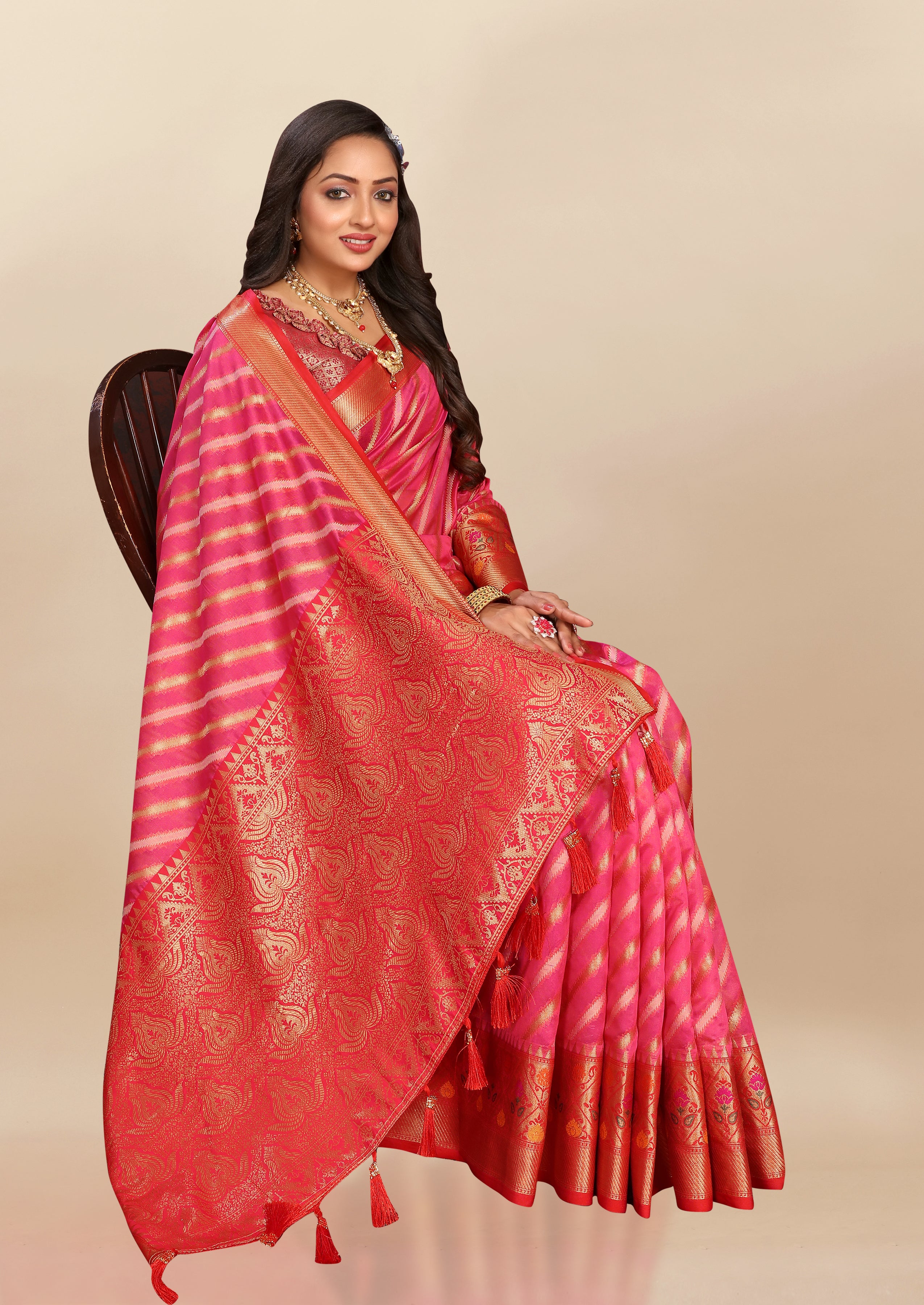 Vsaree Pink Designer Organza Silk Saree With Heavy Rich Pallu And Blouse