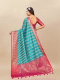 Vsaree Teal Designer Organza Silk Saree With Heavy Rich Pallu And Blouse