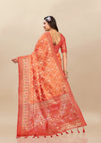 Vsaree Orange Kanjivaram Silk And Zari weaving Saree With Designer Border And Blouse