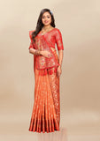 Vsaree Orange Kanjivaram Silk And Zari weaving Saree With Designer Border And Blouse