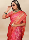 Vsaree Pink Kanjivaram Silk And Zari weaving Saree With Designer Border And Blouse