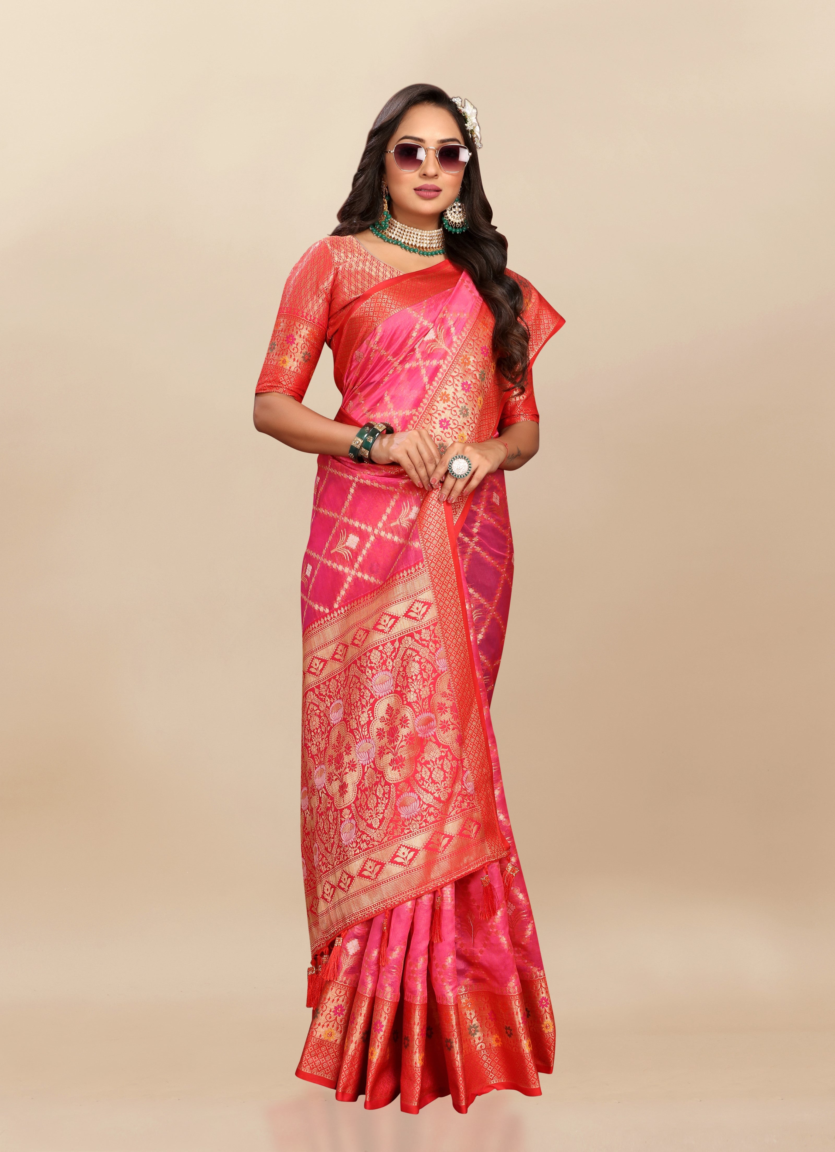 Vsaree Pink Kanjivaram Silk And Zari weaving Saree With Designer Border And Blouse