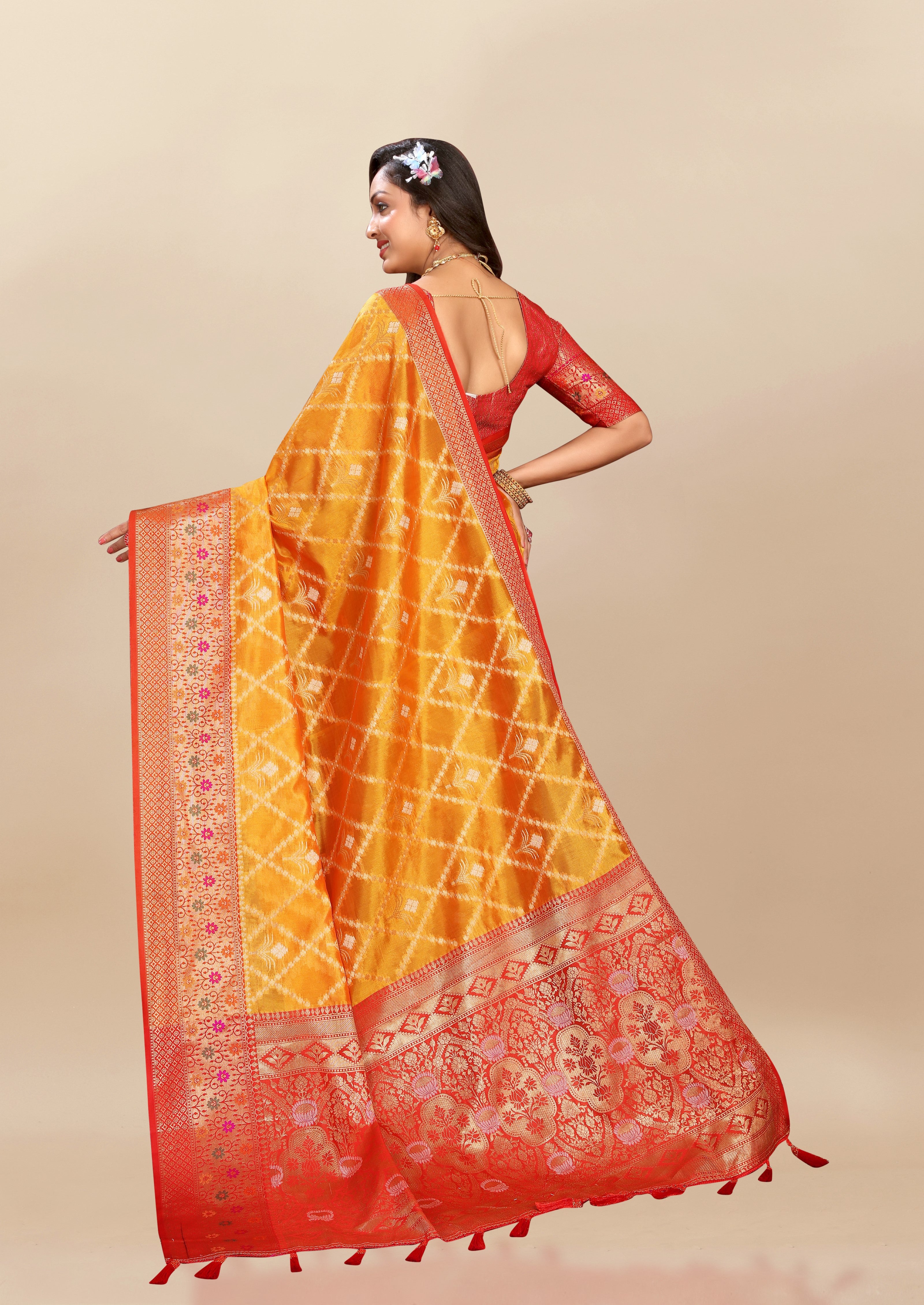 Vsaree Yellow Kanjivaram Silk And Zari weaving Saree With Designer Border And Blouse