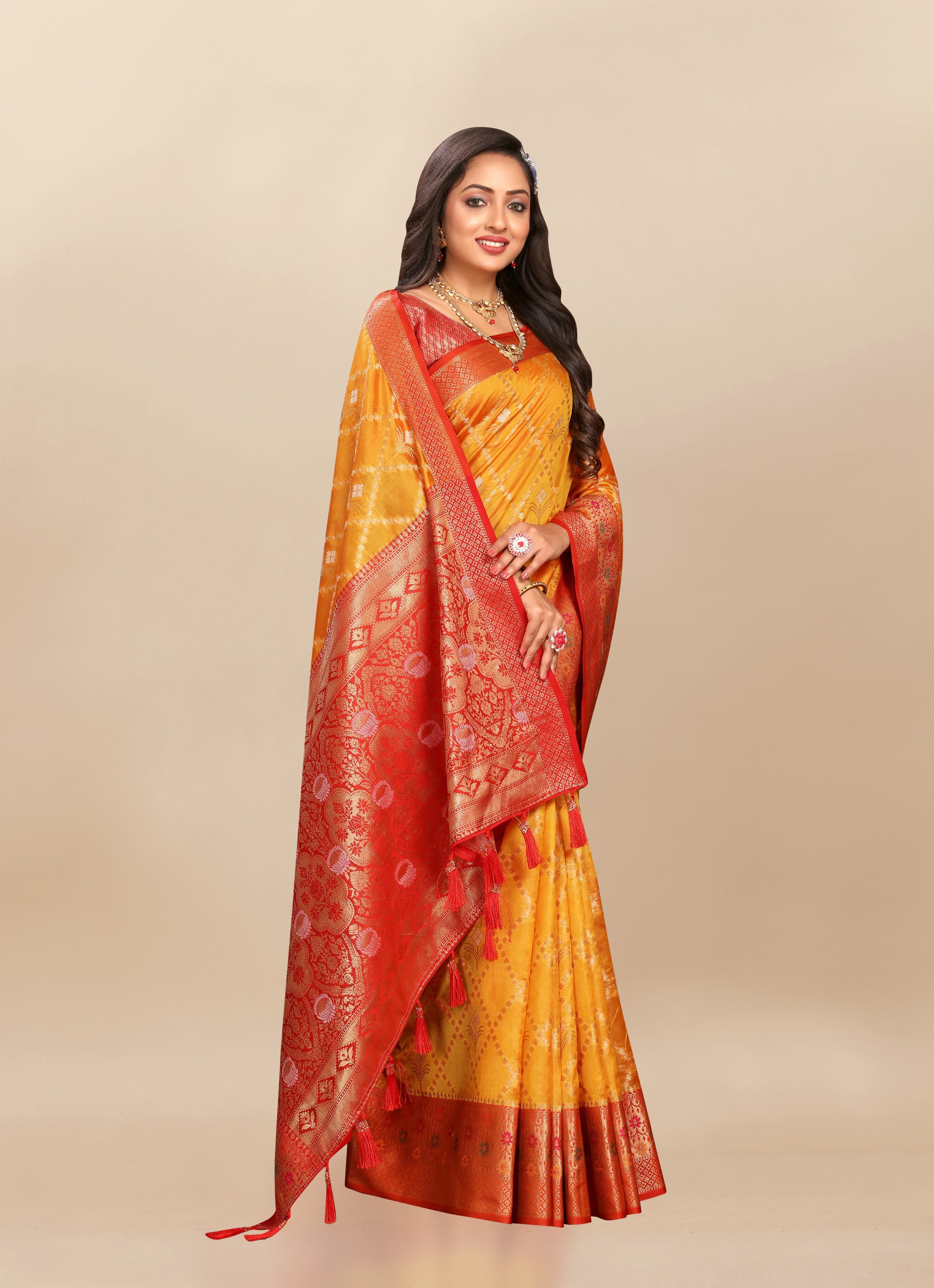 Vsaree Yellow Kanjivaram Silk And Zari weaving Saree With Designer Border And Blouse