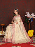 Vsaree Cream Silk Blend Saree With Flower Design Border And Blouse