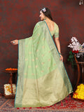 Vsaree Green Silk Blend Saree With Flower Design Border And Blouse