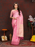 Vsaree Pink Silk Blend Saree With Flower Design Border And Blouse