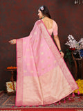 Vsaree Pink Silk Blend Saree With Flower Design Border And Blouse