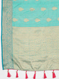 Vsaree Teal Silk Blend Saree With Flower Design Border And Blouse