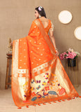 Vsaree Orange Paithani Silk Flower Border And Zari Weaving Rich Pallu With Blouse