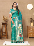 Vsaree Teal Paithani Silk Flower Border And Zari Weaving Rich Pallu With Blouse