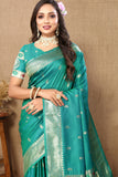 Vsaree Teal Paithani Silk Flower Border And Zari Weaving Rich Pallu With Blouse