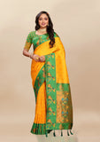 Vsaree Yellow Paithani Silk Flower Border And Zari Weaving Rich Pallu With Blouse