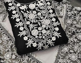 Zooara Black Color Organza Embroidery White Thread Dress Matrials With Bottom And Dupatta