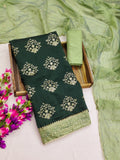 Zooara Green Color Chanderi cotton Embroidery White Thread Dress Matrials With Bottom And Dupatta