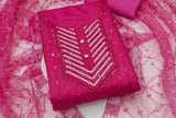 Pink Chanderi Cotton Dress Function And Wedding Wear  Emboidery Semi Stitched  Matrials For Women