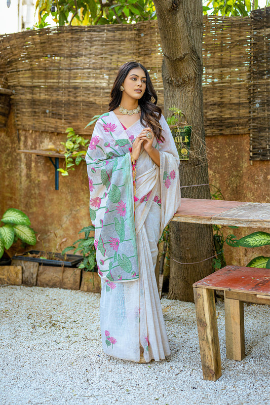 Vsaree Pink Muga Silk Saree With Unique Floral Weaving Pattern With Pichwai Type Weaving Pallu With Blouse