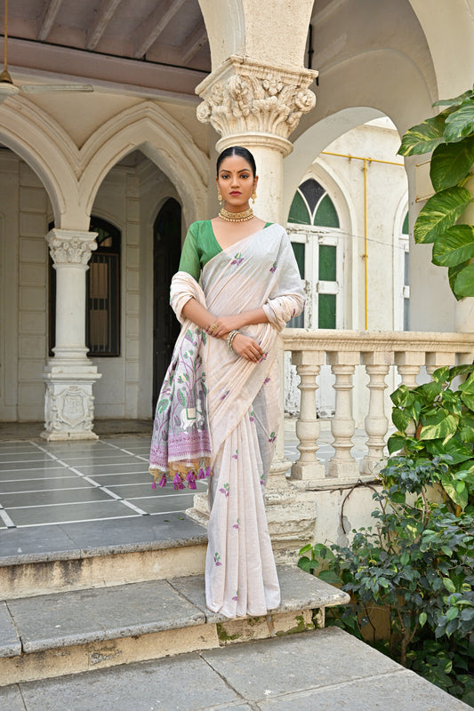 Vsaree Wine Muga Silk Saree With Unique Floral Weaving Pattern With Pichwai Type Weaving Pallu With Blouse