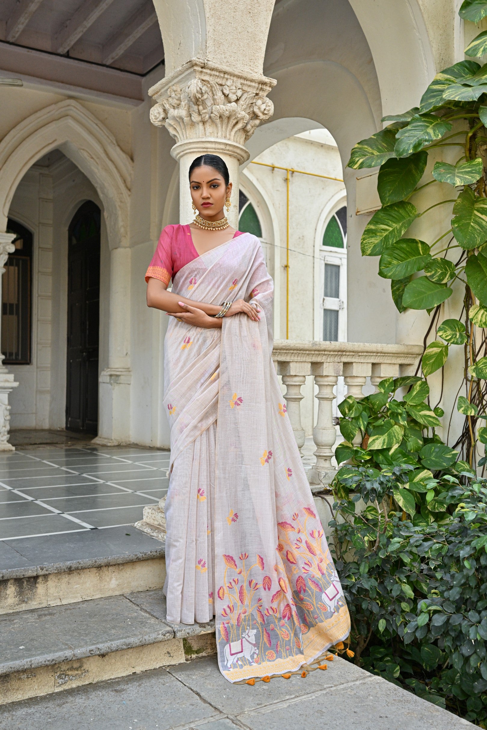 Vsaree Yellow Muga Silk Saree With Unique Floral Weaving Pattern With Pichwai Type Weaving Pallu With Blouse