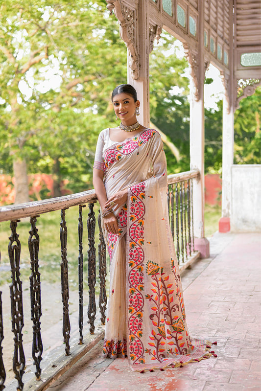 Vsaree Maroon Muga Silk Saree With Unique Floral Weaving Pattern With Pichwai Type Weaving Pallu With Blouse