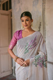 Vsaree Wine Muga Cotton Saree With Unique Floral Weaving Pattern With Small Zari Patta On Pallu With Blouse