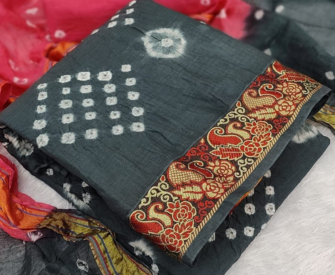 Zooara Grey Color Cotton Function And Wedding Dress Matrials With Bottom And Dupatta