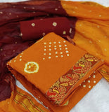 Zooara Orange Color Cotton Function And Wedding Dress Matrials With Bottom And Dupatta