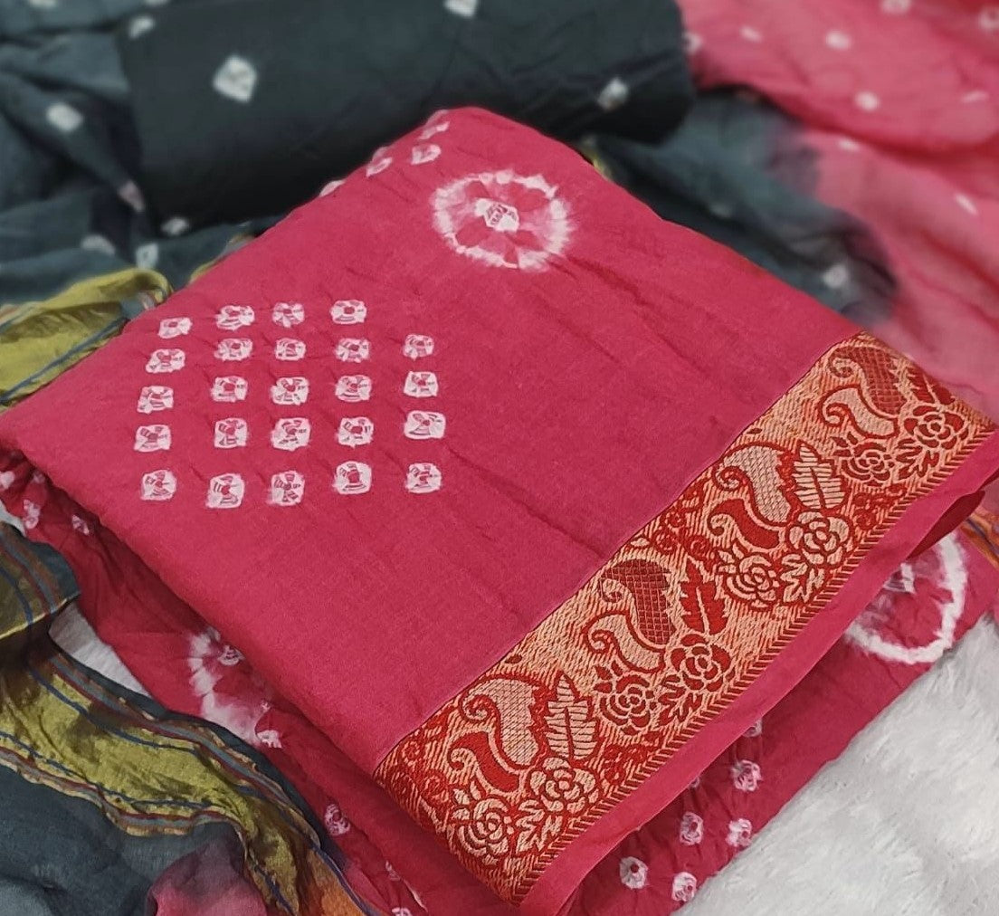 Zooara Pink Color Cotton Function And Wedding Dress Matrials With Bottom And Dupatta