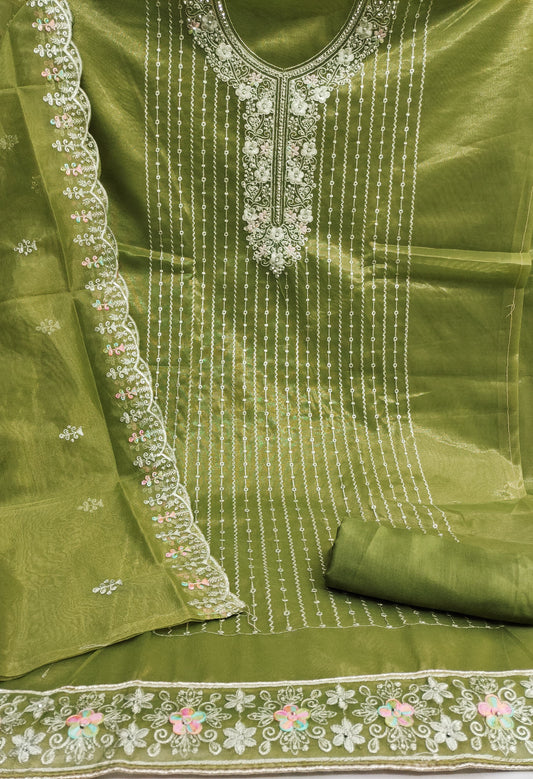 Green Viscose Dress Function And Wedding Wear  Embrodary  Work Semi Stitched  Matrials For Women