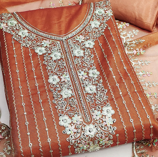 Orange Viscose Dress Function And Wedding Wear  Embrodary  Work Semi Stitched  Matrials For Women