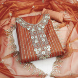 Orange Viscose Dress Function And Wedding Wear  Embrodary  Work Semi Stitched  Matrials For Women