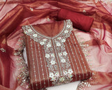 Red Viscose Dress Function And Wedding Wear  Embrodary  Work Semi Stitched  Matrials For Women