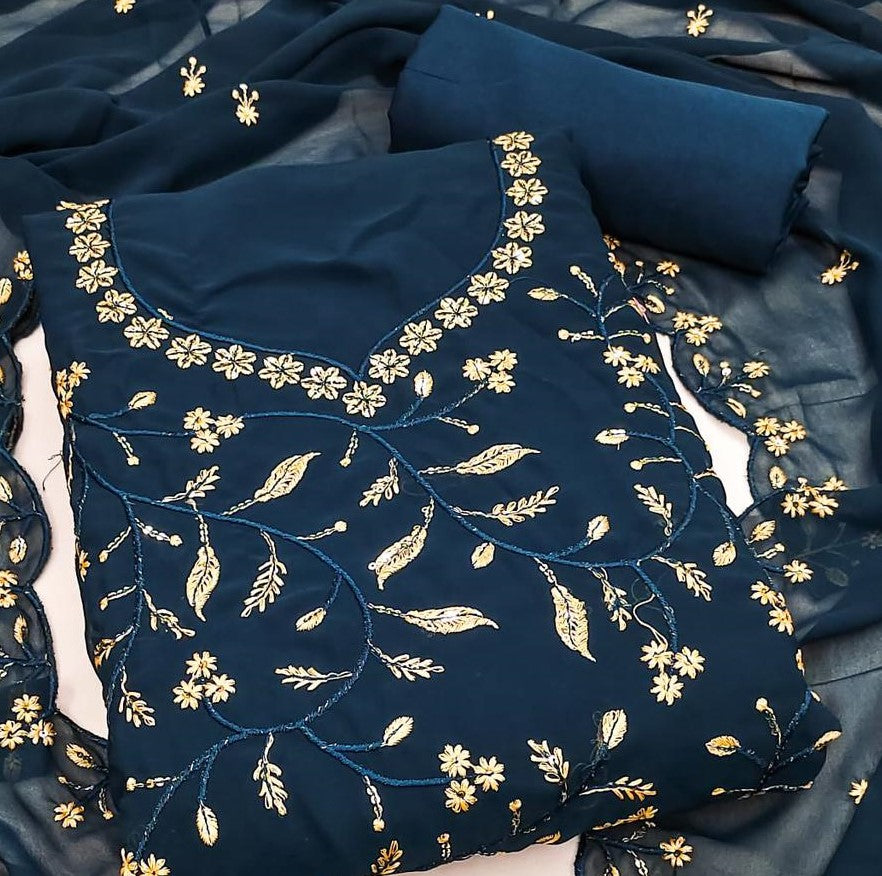 Navy Blue Faux Georgette Dress Function And Wedding Wear  Embrodary  Work Semi Stitched  Matrials For Women