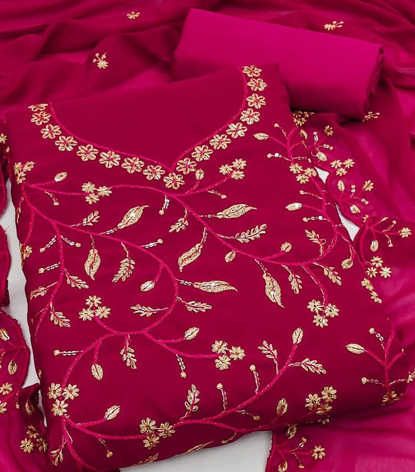 Pink Georgette Dress Function And Wedding Wear  Embrodary  Work Semi Stitched  Matrials For Women